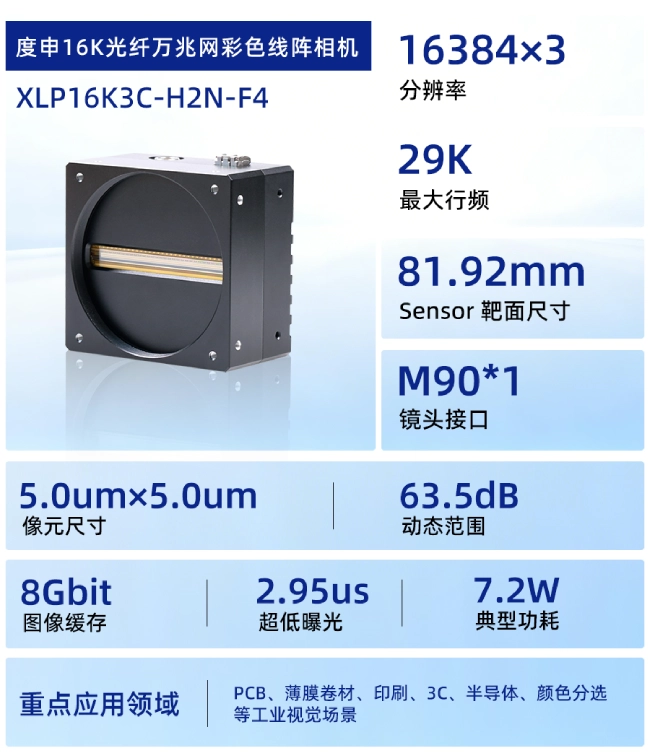 度申16K光纤万兆网彩色线阵相机XLP16K3C-H2N-F4